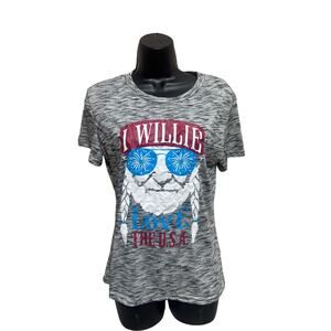 Willie Nelson I Love the USA Gray Women's Small Shirt